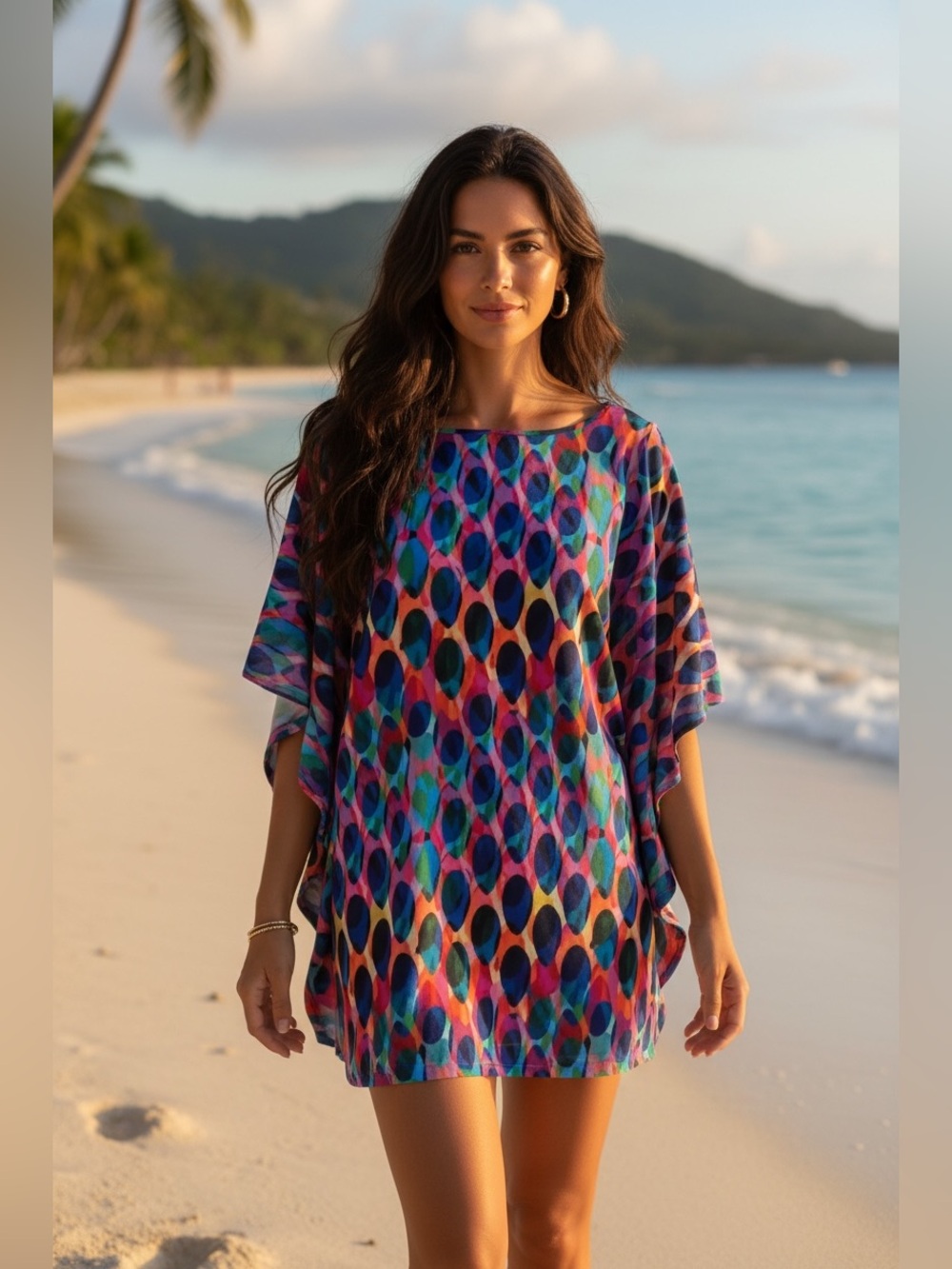 Trina Turk Geometric Kaleidoscope Logo Print Tunic / Dress / Swim Cover Up Large - Picture 4 of 16